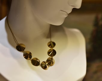 Vintage 1970s Gold Tone Modular Necklace - Brutalist Geometric Disc Design
