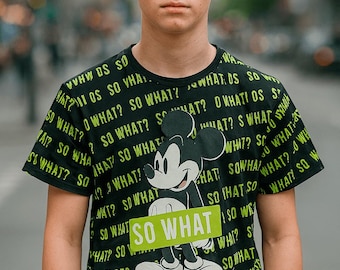 Camiseta vintage de Mickey Mouse: camiseta negra de algodón para hombre/niño