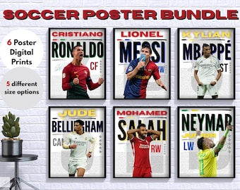 Ronaldo Messi Mbappe Football Poster Bundle | Wall Art Soccer Ronaldo | Uni Dorm Wall Print | Bellingham Salah Neymar Graphic | Decor Design
