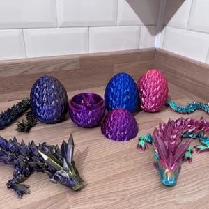 Crystal Dragon with Egg - 3D Printed Dragon - Articulated Dragon - Gift - 3D Dragon - 3D Printing - Fidget Toy - Crystal Gem Dragon - 3D Toy