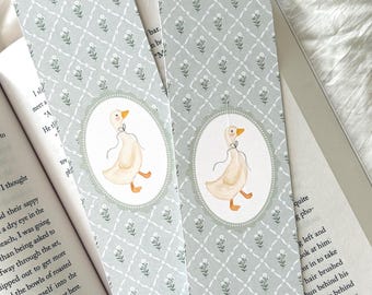 Goose Bookmark, Cottagecore vibe,  Spring, Cute Bookamark, Goose With Bow Bookmark, Floral Bookmark