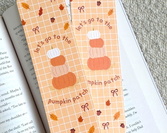 Marque-page champ de citrouilles, Marque-pages d'automne, Marque-pages mignons et douillets, Ambiance automnale chaleureuse et livresque, Accessoires pour passionnées de lecture et d'automne