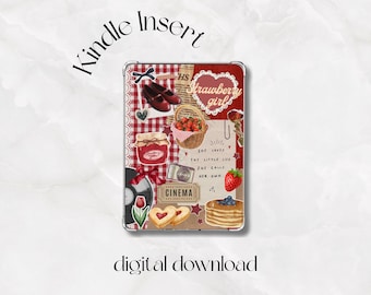 Capa protetora transparente para Kindle com estampa de morango | Xadrez vermelho | Download digital | Acessórios para Kindle