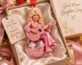Dolly Parton Acrylic Ornament, Pink Disco Ball Country Music Ornament, Dolly Fan Christmas Gift