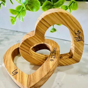Personalized Wooden Interlocking Hearts -  Engraved wood, Couples Gift, Anniversary Gift, Romantic Gift for her, Valentines Gift for her