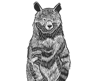 Standing Bear Black and White Linocut