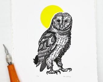 Owl - Linocut by Lora Shelley