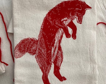 Fox -- Tea Towel Hand Printed Screen Print by Lora Shelley