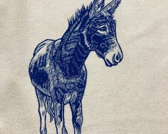 Donkey -- Large Tea Towel Hand Printed by Lora Shelley
