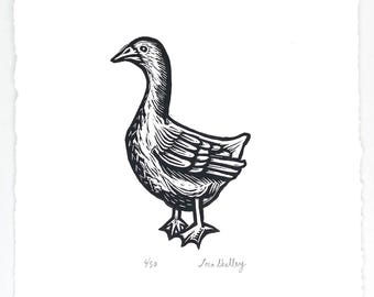 Goose - Black and White mini Linocut by Lora Shelley 5" x 5"