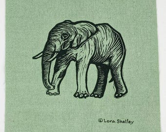 Elephant Patch hand printed linocut by Lora Shelley