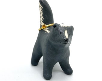 Skunk Ring Holder Stoneware Clay Hand Sculpted by Lora Shelley