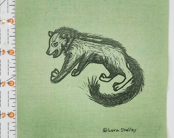 Fisher Cat Patch hand printed linocut by Lora Shelley