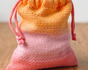 Sagaponack Knitting Pattern For Drawstring Bag - Intermediate Cotton Yarn PDF Pattern Only