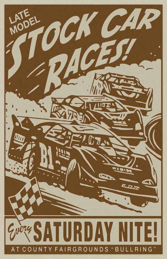 Items similar to Stock Car Racing retro poster on Etsy