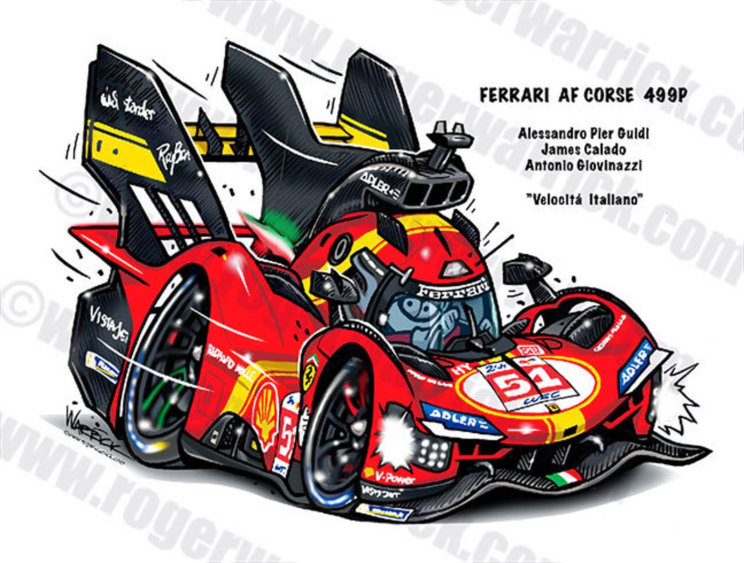 Ferrari 499P Car-toon - 2023 Le Mans winner - Etsy 日本