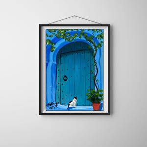 Porte bleue marocaine et chat