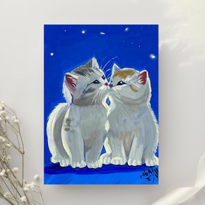 Tableau mignon de couple de chats, oeuvre d'art acrylique originale