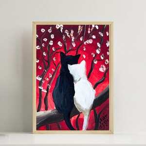 Romantic Cat Acrylic Painting , Original cats painting 10×6