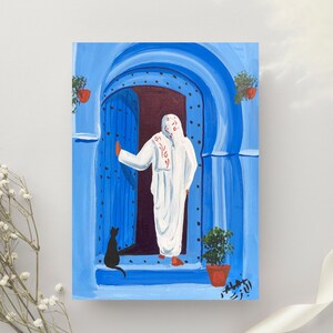 Mujer marroquí en Chefchaouen – Pintura acrílica original sobre lienzo