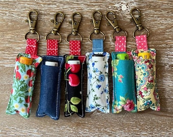 Floral Fabric Lip Balm Keychain | Chapstick Holder Bag Charm