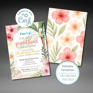 Jimmy Buffet Margaritaville Themed First Birthday Party 5x7&quot; Invitation Template - Printable/Editable, Instant Download