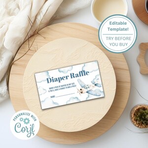 Airplane Baby Shower 3.5x2 Diaper Raffle Card Template - Pregnancy/New Baby Shower -  Printable/Editable, Instant Download