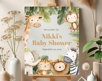 Safari Baby Shower 16x20 Welcome Sign Template - Jungle Theme Welcome Sign Template, Printable/Editable, Instant Download