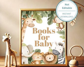 Safari Baby Shower - Books for Baby 8x10 Sign - Printable, Instant Download