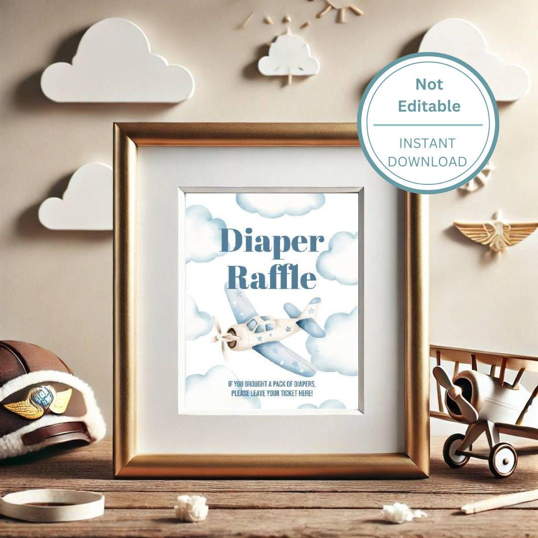 Airplane Baby Shower Diaper Raffle 8x10 Sign Template - Printable ...