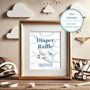 Airplane Baby Shower Diaper Raffle 8x10 Sign Template - Printable, Instant Download