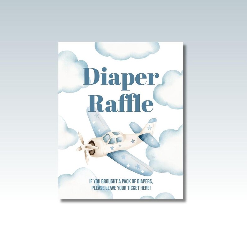 Airplane Baby Shower Diaper Raffle 8x10 Sign Template - Printable ...
