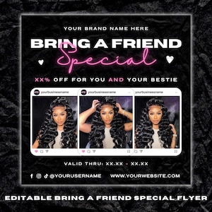 Editable Bring a Friend Special Flyer, Bestie Deal Flyer, Appointments Available, Hair Stylist, Lash Tech, Nail Tech, MUA, Canva Template
