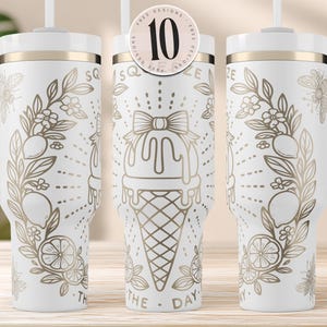 Coastal Grandma 40oz Quencher Tumbler, Glowforger File & Laser Engraving Ice Cream Design, Squeeze The Day