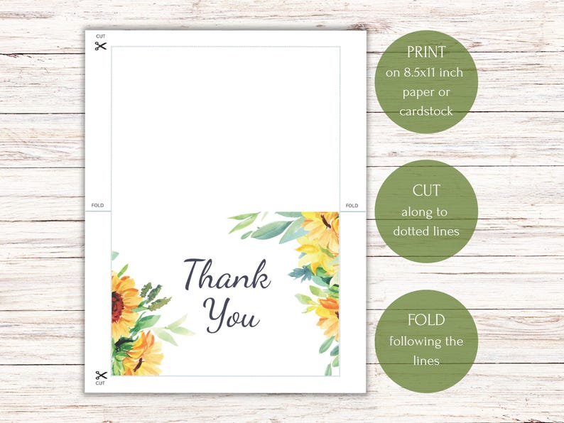Sunflower Thank You Card: Floral Printable (5x7 Digital Download) - Etsy