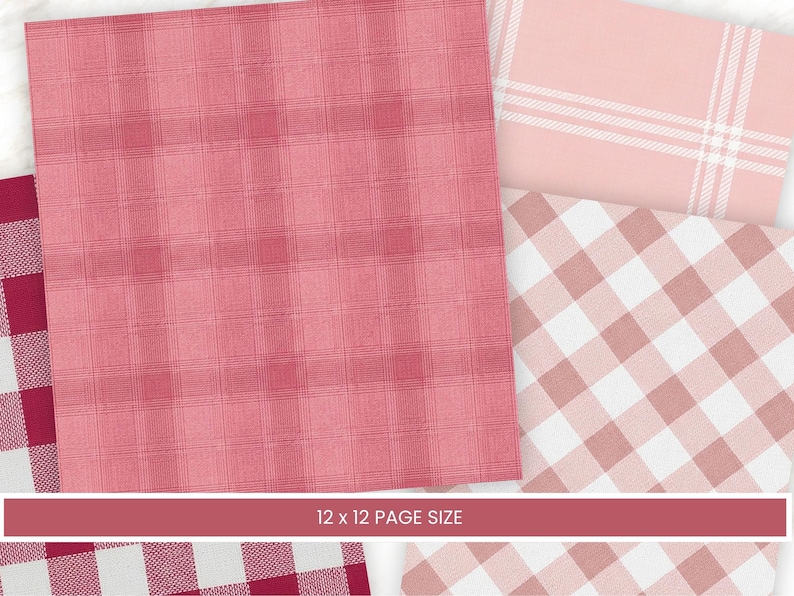 Pink Paper Layout Pattern Pink Plaid Digital Paper, 24 Printable Scrapbook Papers, Pink Checkered ...