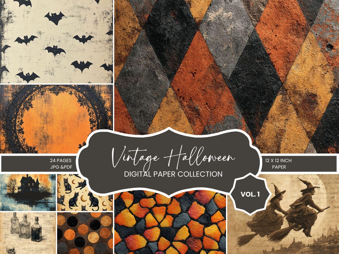 Vintage Halloween Digital Paper Pack | 24 Printable 12x12 Papers ...