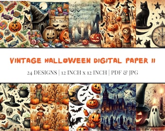 Papel digital de Halloween vintage / Diseños retro de álbumes de recortes (PDF y JPG)