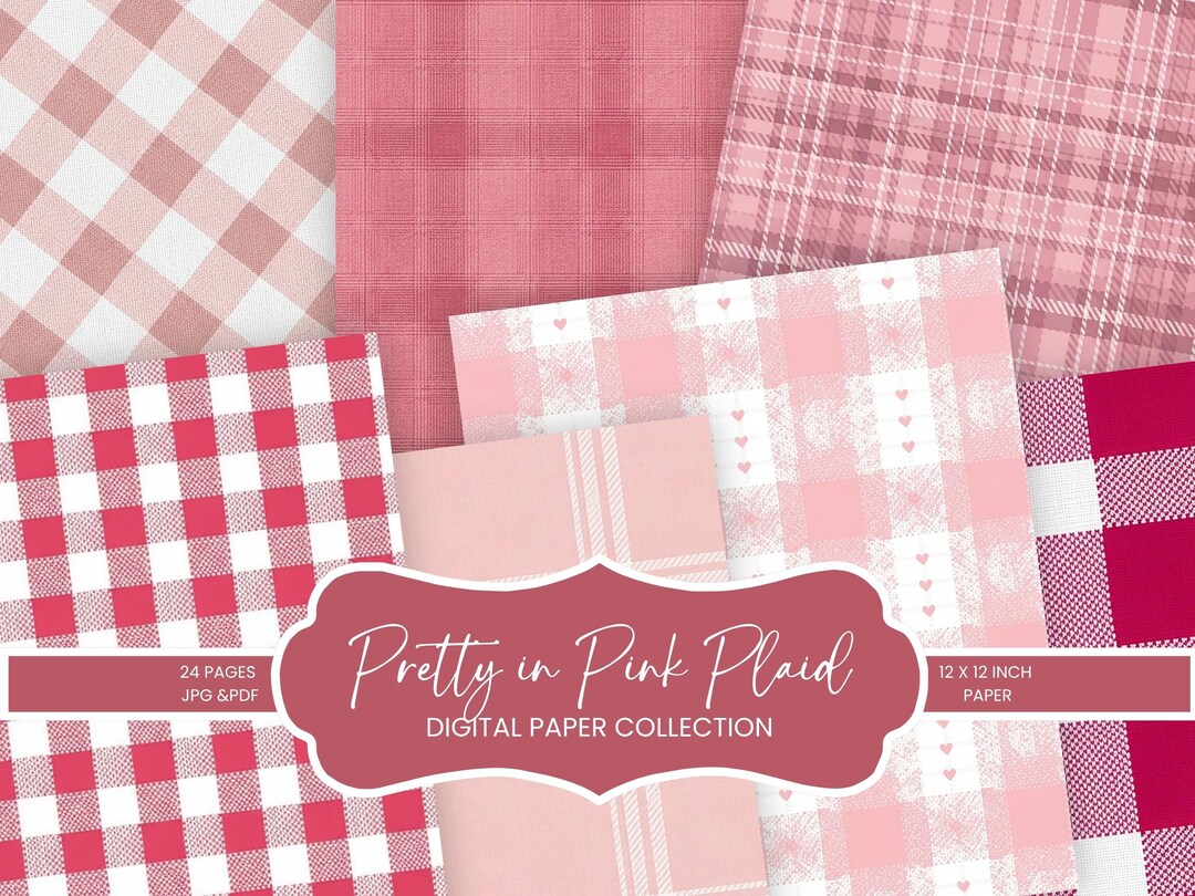 Pink Plaid Digital Paper, 24 Printable Scrapbook Papers, Pink Checkered ...