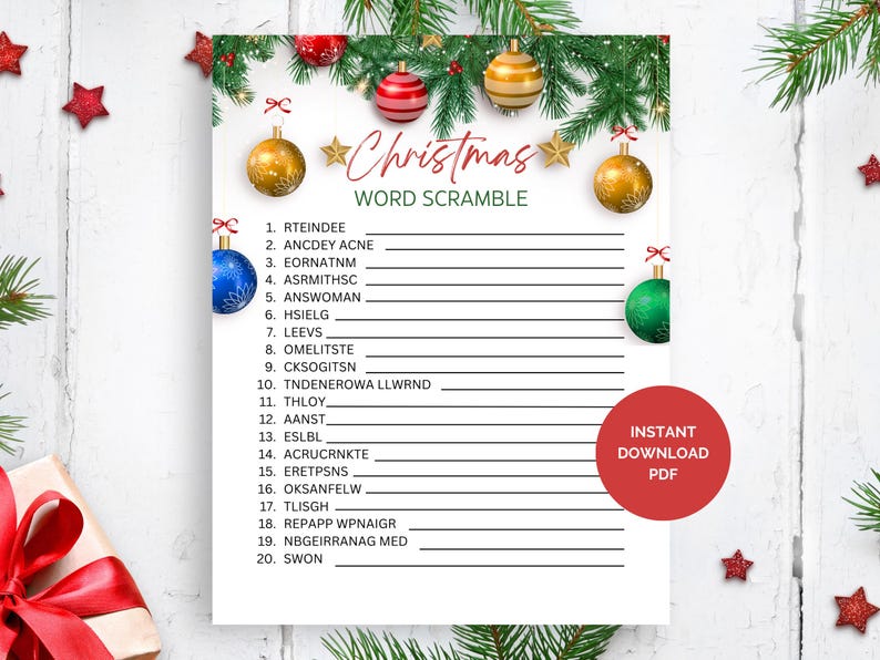 Holiday Fun Word Scramble Printable Christmas Carol Game Christmas ...