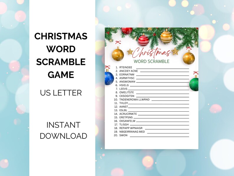 Holiday Fun Word Scramble Printable Christmas Carol Game Christmas ...