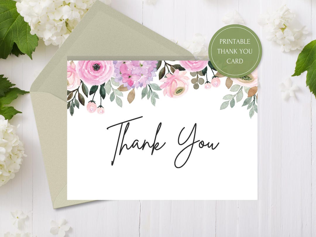 Wildflower Thank You Card: Printable 5x7 Floral Note (digital Download ...