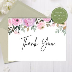 carte de remerciement imprimable | de remerciement fleuri | Téléchargement numérique | Merci | Carte imprimable | carte de remerciements 5 x 7 | Merci
