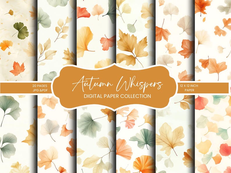 Autumn Whispers Digital Paper Pack | Fall Leaves Printable Paper ...