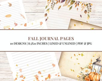Printable Fall Journal Paper | Autumn Stationery (PDF & JPG) | US letter | Instant Download | Lined and Unlined Pages
