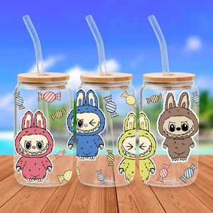 Cartoon 16oz Libbey Can Wrap Png Gift for Kids Trending Doll Cartoon Character Coffee Glass Funny Cartoon Glass Can Instant Download