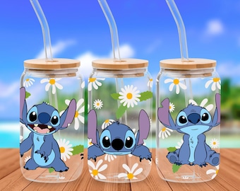 Libbey Wrap Stitch Daisy 16oz Libbey glasburk png design för sublimering Ohana Vibes digital nedladdning png