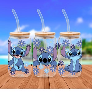 Libbey Wrap Stitch Daisy 16oz Libbey Glass Can Png Design For Sublimation Ohana Vibes Digital Download Png