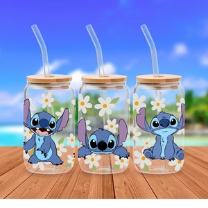 Libbey Wrap Stitch Daisy 16oz Libbey Glass Can Png Design For Sublimation Ohana Vibes Digital Download Png