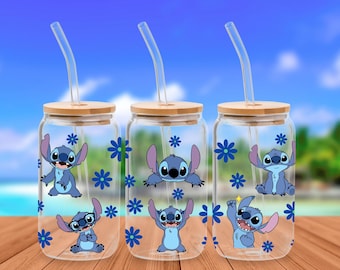 Libbey Wrap Stitch Glitter 16oz Libbey glasburk png design för sublimering Ohana Vibes digital nedladdning png